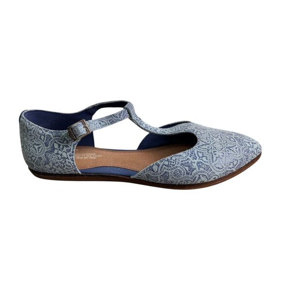 TOMS Jutti T-Strap Flats Blue Tiles Mosaic Tapestry Pattern Comfort Shoes 8.5W - Picture 4 of 11